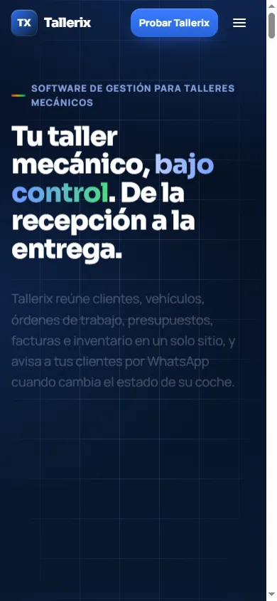 Web de Tallerix en un móvil